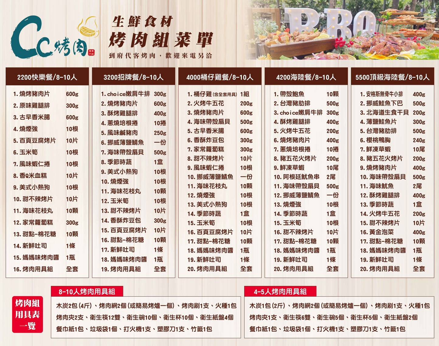 烤肉菜單